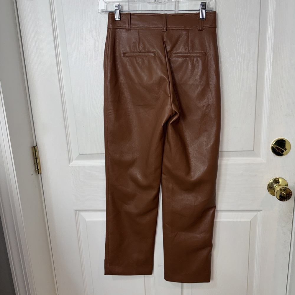 Aritzia Babaton Women Vegan Leather Pants Straight Leg Sz 0 Light Brown - Picture 2 of 11